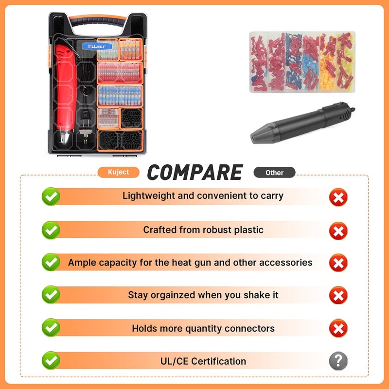 Kuject Heat Gun for Shrink Tubing, 820PCS Solder Seal Wire Connectors & Heat Shrink Tubing Kit, Waterproof Heat Shrink Wire Connectors Kit with Mini Heat Gun for Marine Automotive Wiring, AWG 26-10 - Image 2